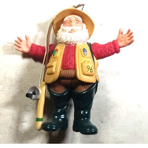 Hallmark Keepsake Ornament 1996 THIS BIG! Santa Claus Fisherman Fishing